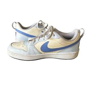 NIKE Court Borough Cream Blue Leather Laceup retro sneakers youth sz 5.5 Euro 38